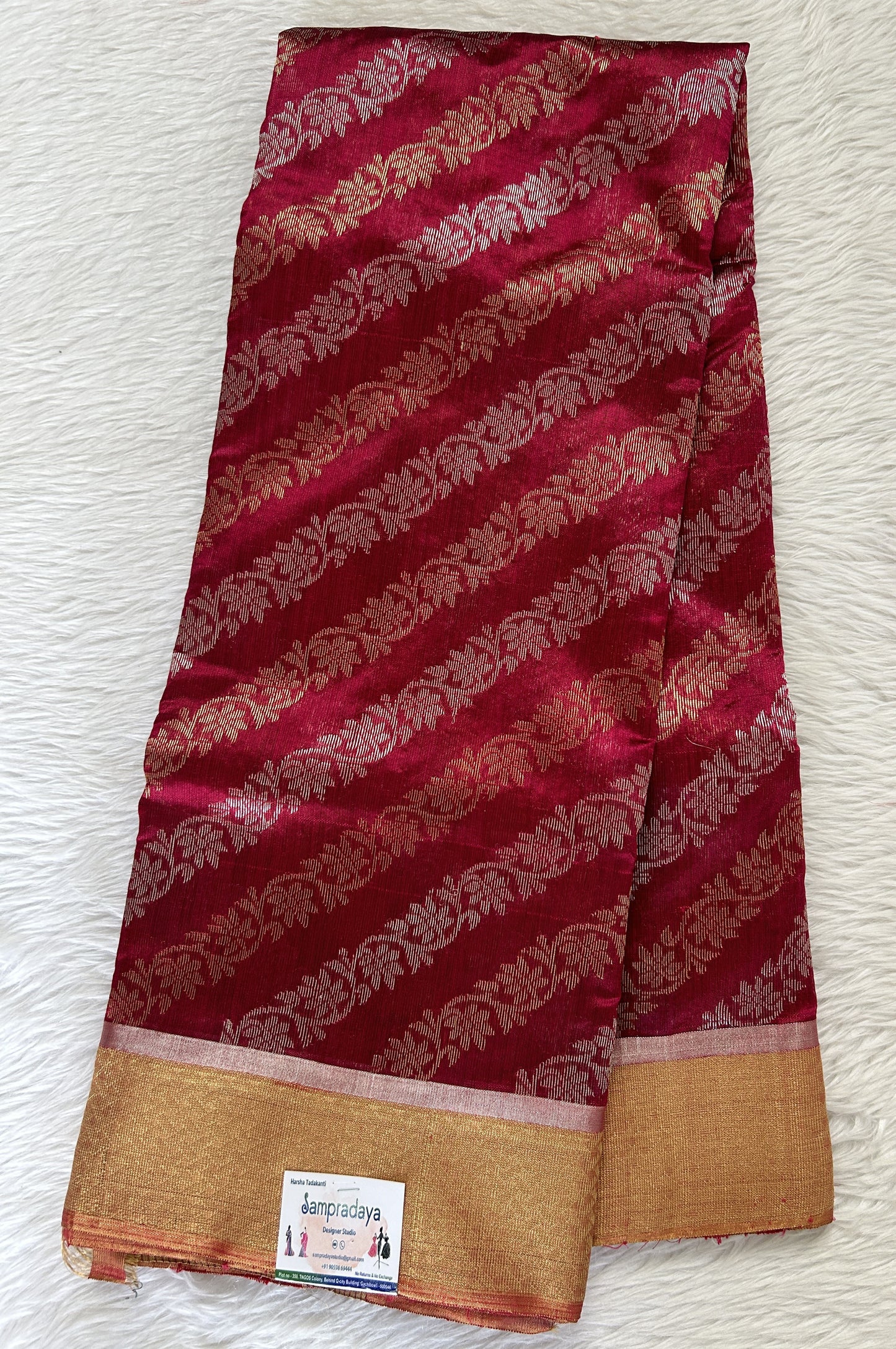 Chanderi Pattu Saree Ruby colored saree complemented with a Gold Zari border - Sampradaya Designer Studio