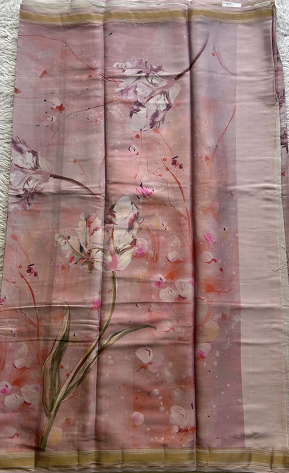 Satin Silk Saree Baby Pink Colored Complemented with a Zari Border. - Sampradaya Designer Studio