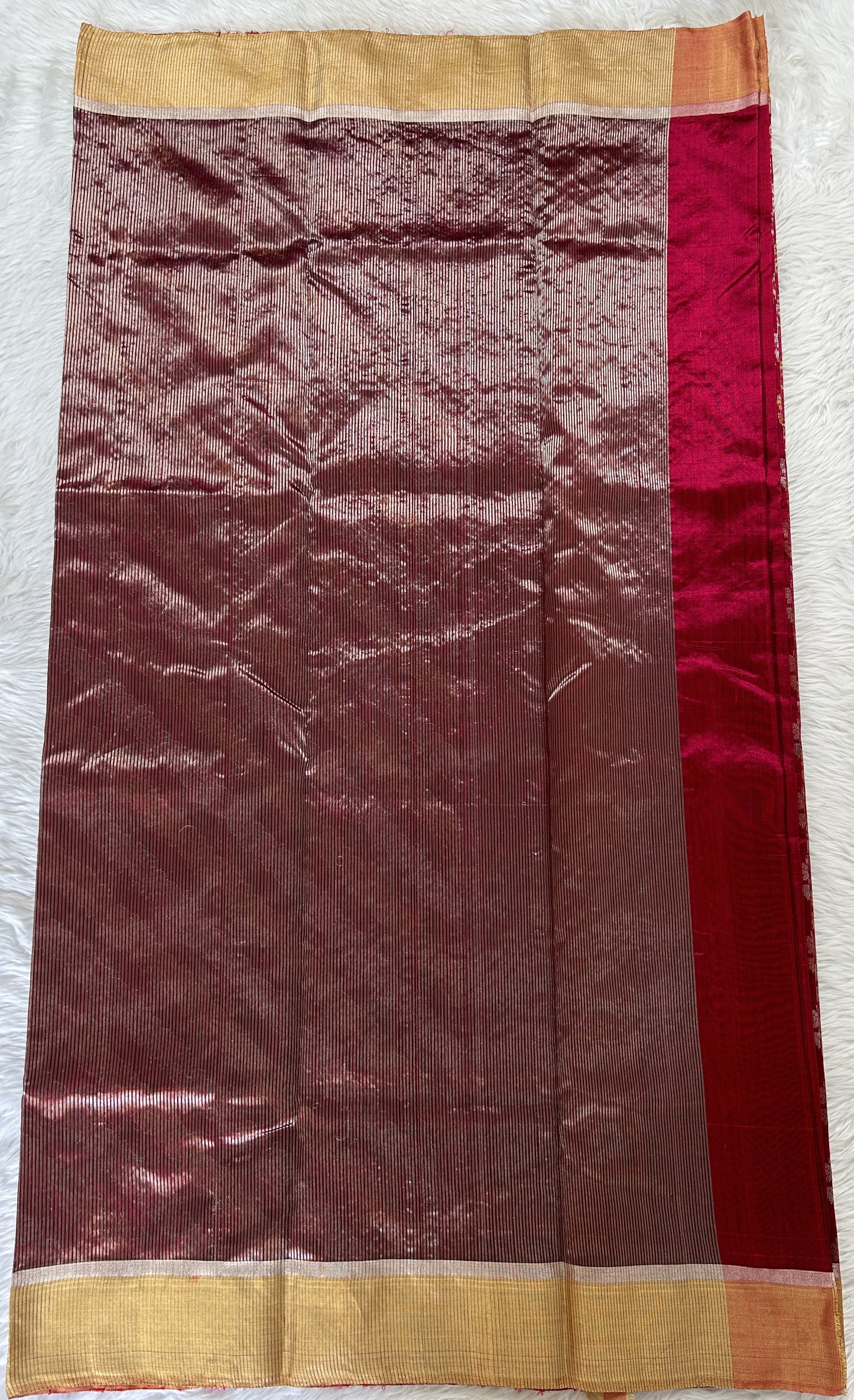 Chanderi Pattu Saree Ruby colored saree complemented with a Gold Zari border - Sampradaya Designer Studio