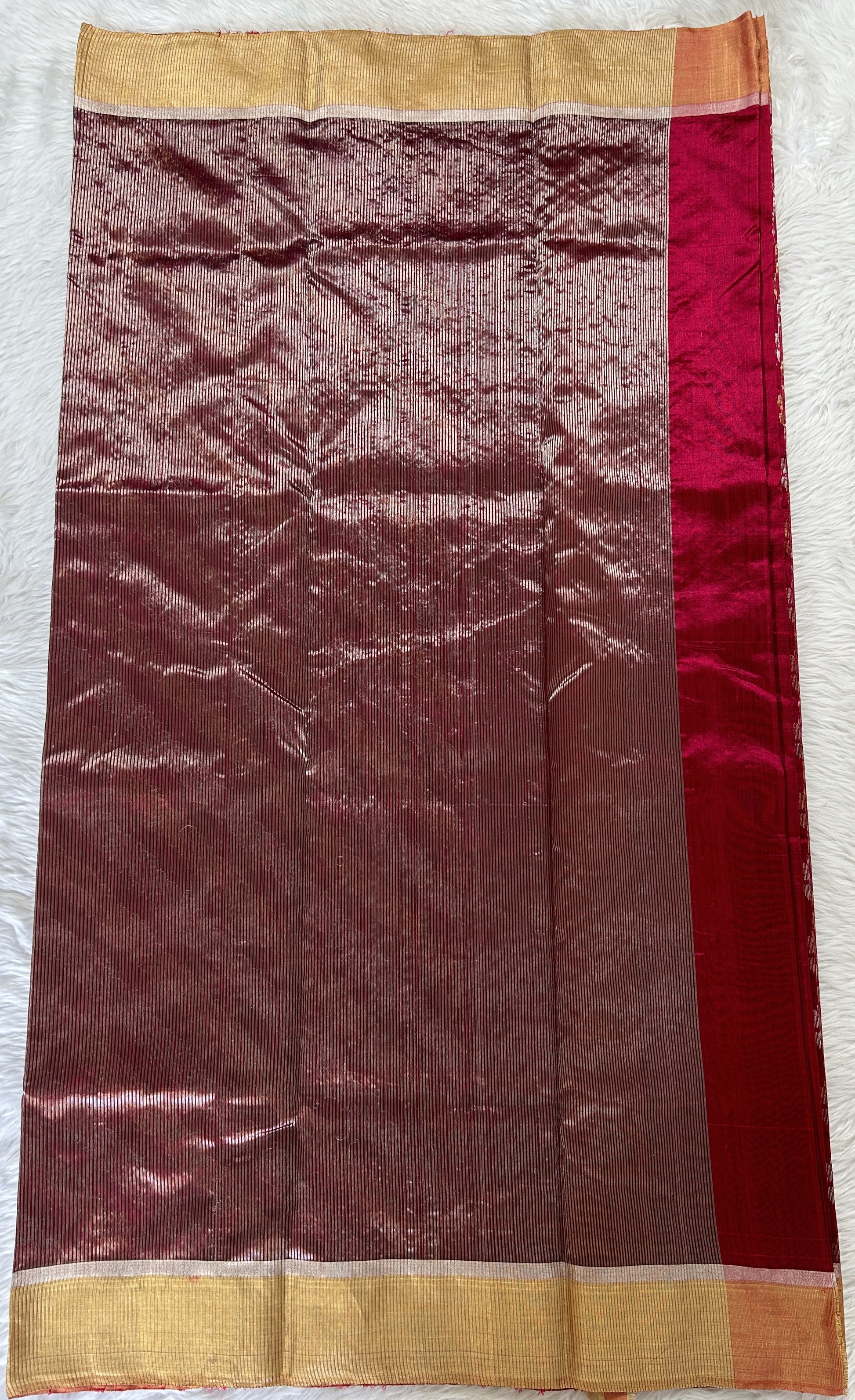 Chanderi Pattu Saree Ruby colored saree complemented with a Gold Zari border - Sampradaya Designer Studio