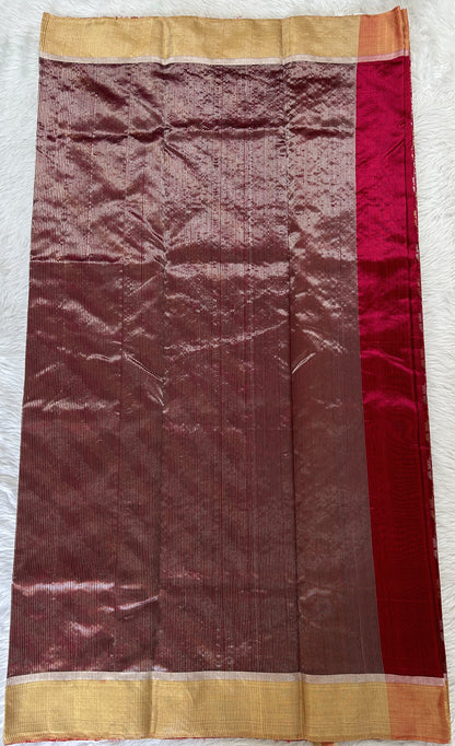 Chanderi Pattu Saree Ruby colored saree complemented with a Gold Zari border - Sampradaya Designer Studio