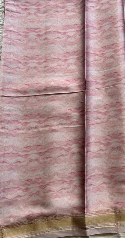 Satin Silk Saree Baby Pink Colored Complemented with a Zari Border. - Sampradaya Designer Studio