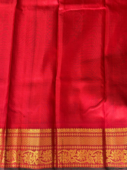 Gadwal Silk Saree Space Colored Complemented With Gold Zari Border - Sampradaya Designer Studio