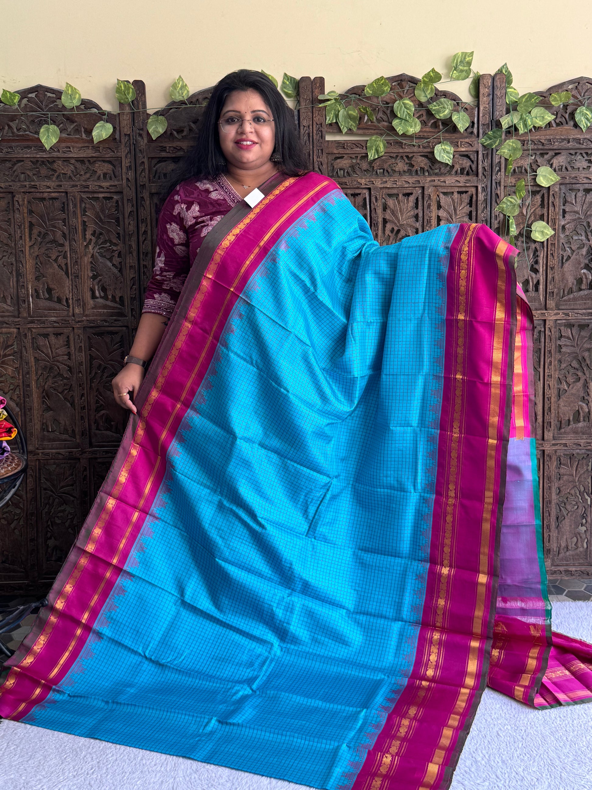 Gadwal Silk Saree Light Blue Colored Complemented With Gold Zari Border - Sampradaya Designer Studio