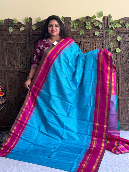 Gadwal Silk Saree Light Blue Colored Complemented With Gold Zari Border - Sampradaya Designer Studio