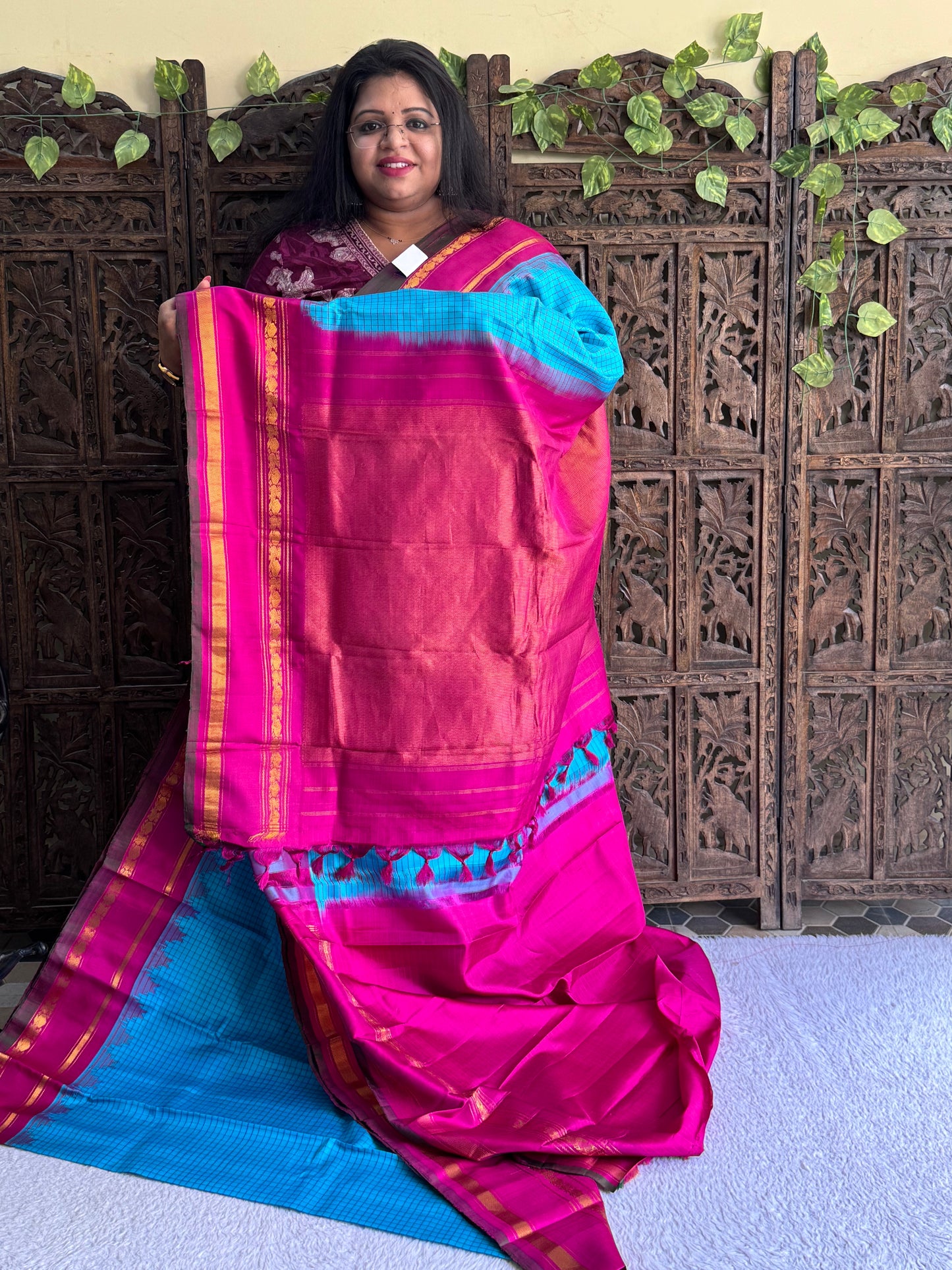 Gadwal Silk Saree Light Blue Colored Complemented With Gold Zari Border - Sampradaya Designer Studio