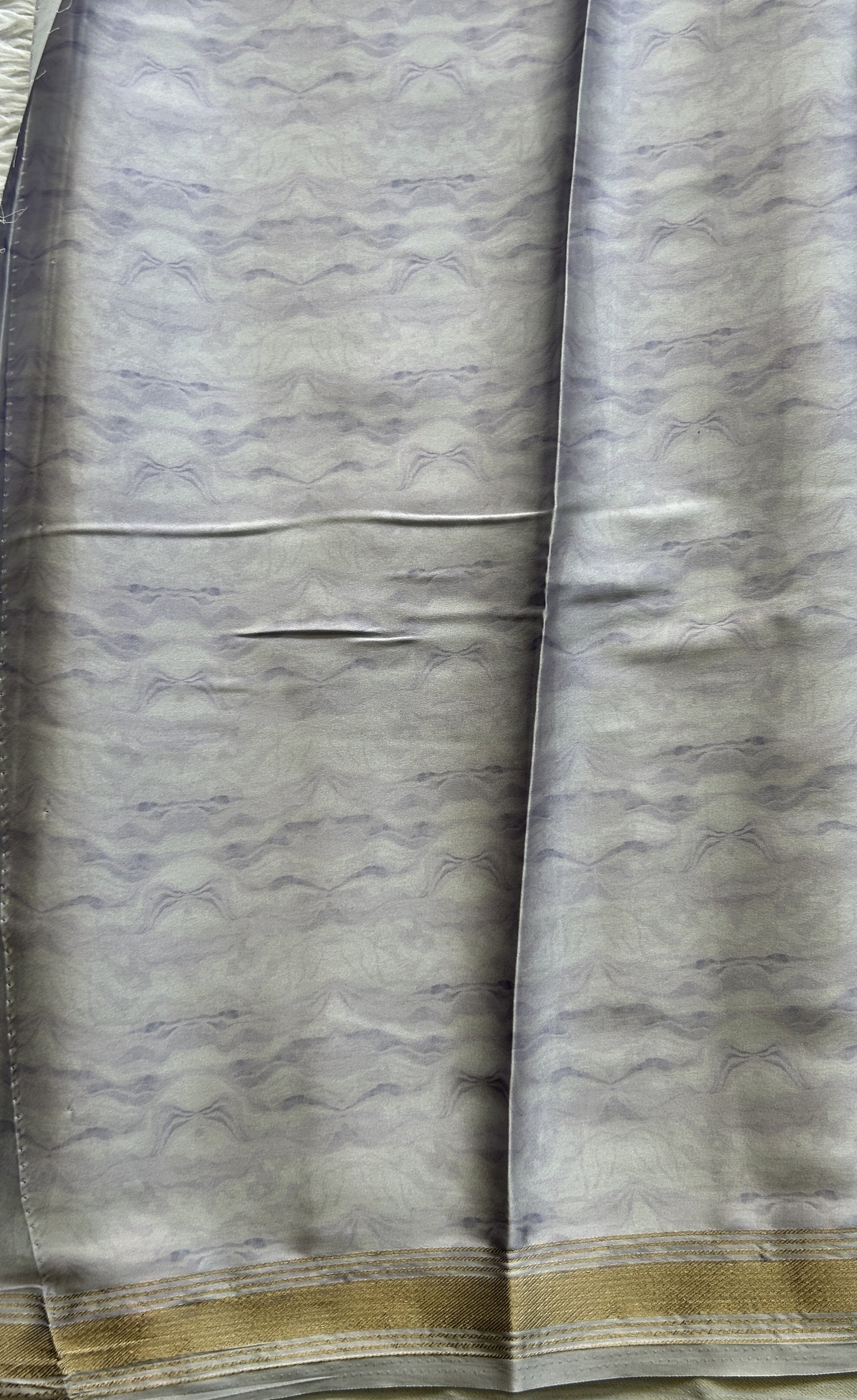 Satin Silk Saree Silver Colored Complemented with a Zari Border. - Sampradaya Designer Studio