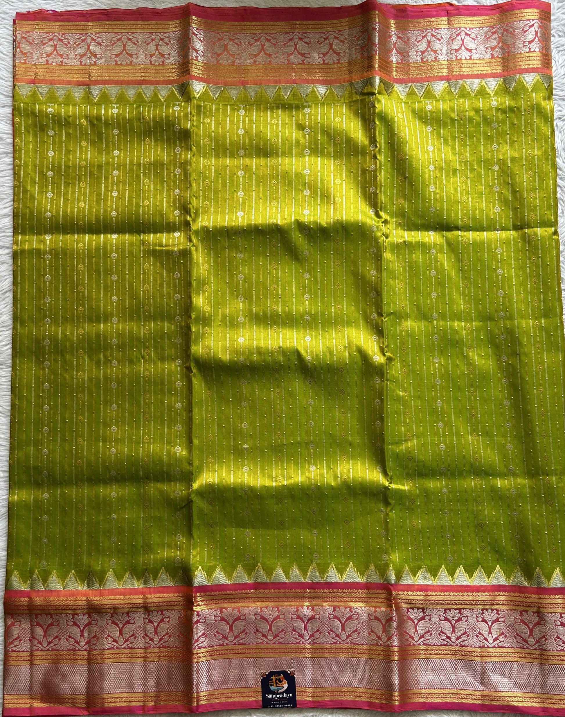 Venkatgiri Pattu Cotton Sarees Zari Woven Small Contrast Border Handwoven Buta Work Throughout the Body main image 0