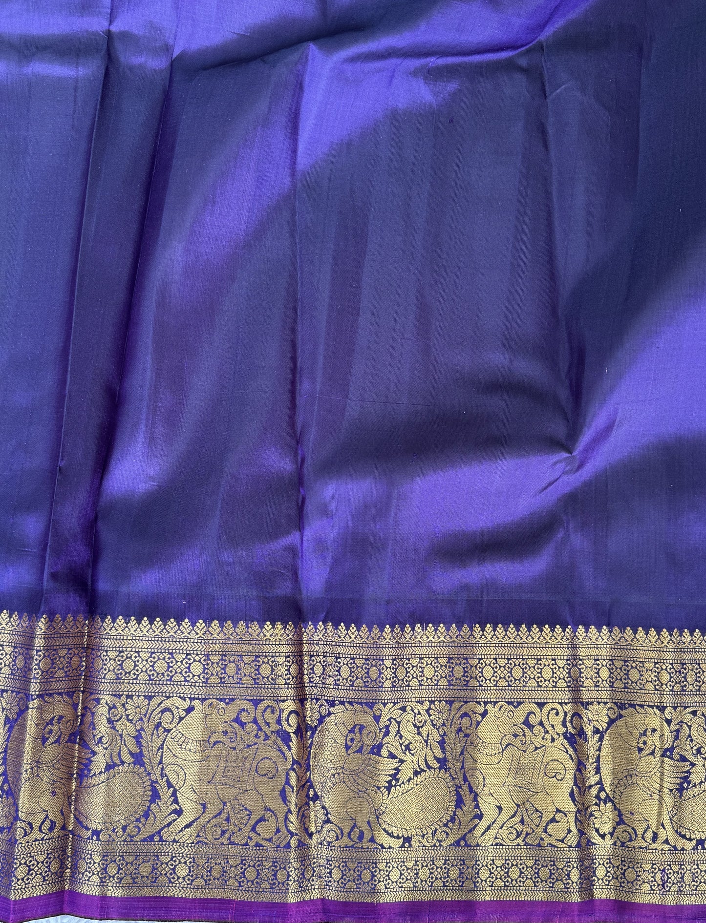 Gadwal Silk Saree Lime Colored Complemented With Gold Zari Border - Sampradaya Designer Studio
