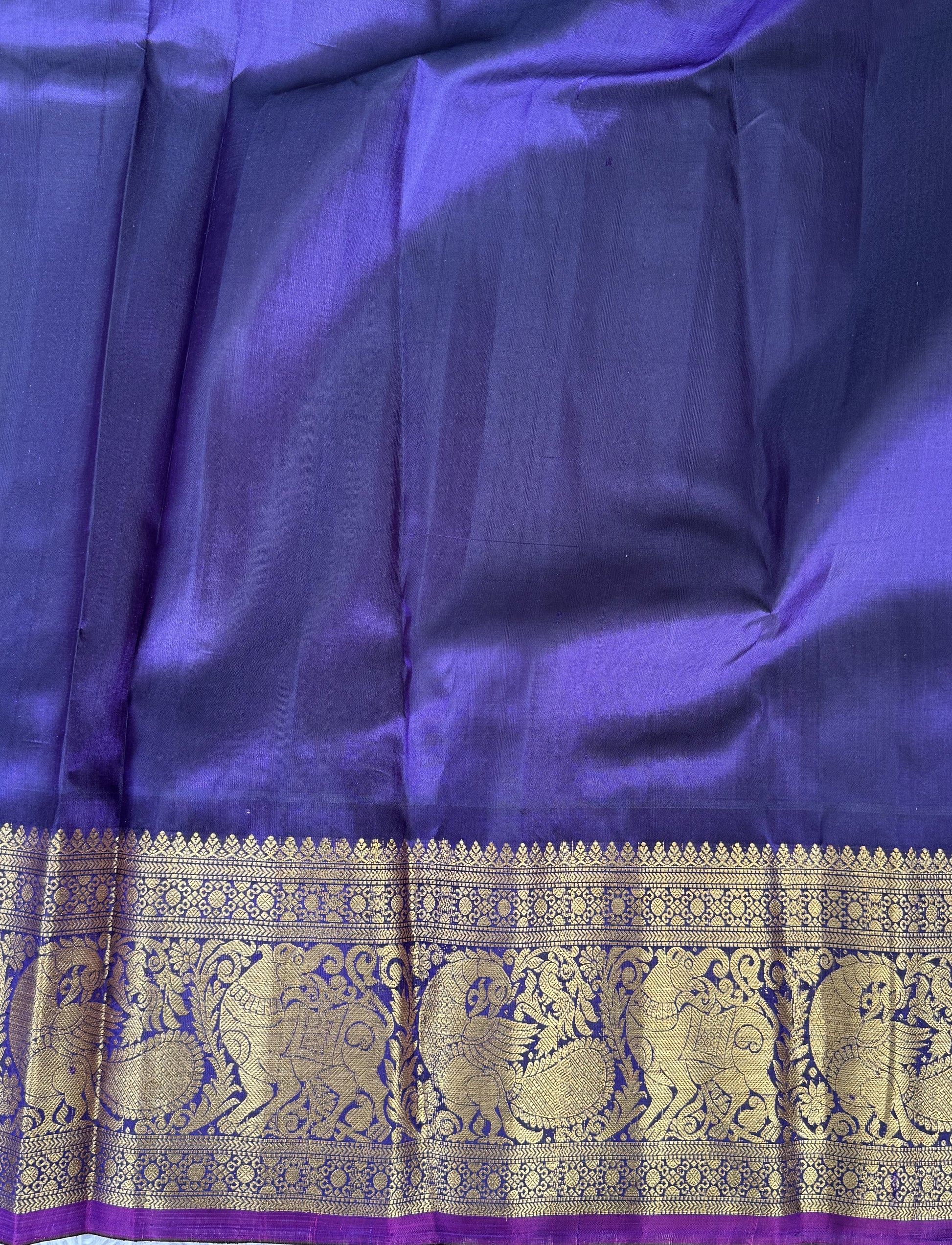 Gadwal Silk Saree Lime Colored Complemented With Gold Zari Border - Sampradaya Designer Studio