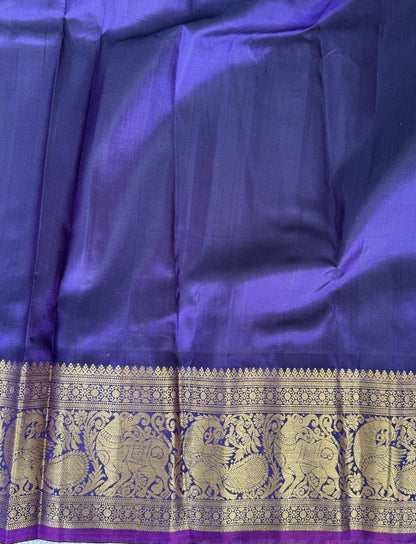 Gadwal Silk Saree Lime Colored Complemented With Gold Zari Border - Sampradaya Designer Studio