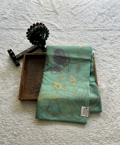 Semi Tussar Saree Ocean Green Colored complemented with a Embosed Border. - Sampradaya Designer Studio