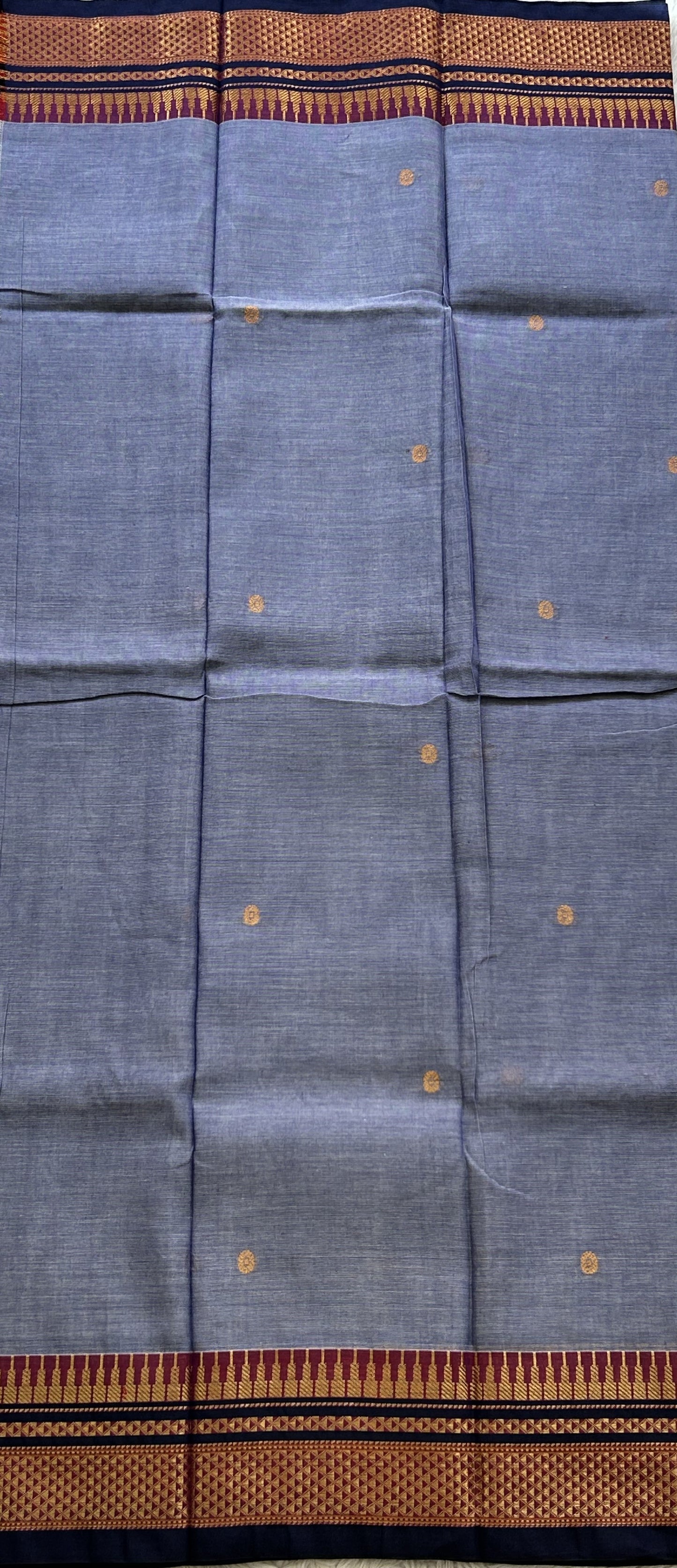 Narayanpet Cotton Dress Material – Light Lavender Color Gold Zari Border | Handloom Cotton