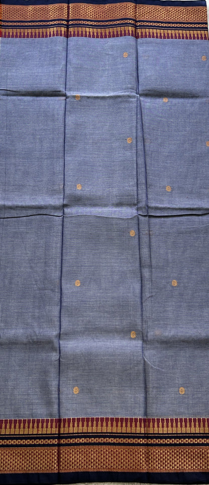 Narayanpet Cotton Dress Material – Light Lavender Color Gold Zari Border | Handloom Cotton