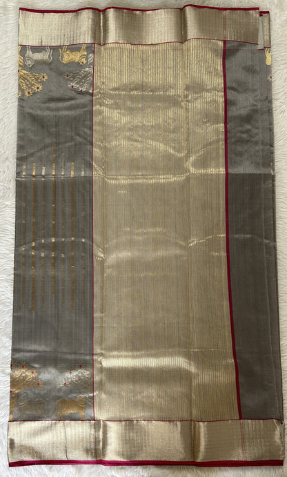 Chanderi Pattu Saree Gray colored saree complemented with a Silver Zari border - Sampradaya Designer Studio