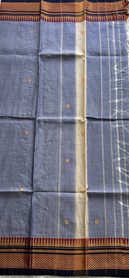 Narayanpet Cotton Dress Material – Light Lavender Color Gold Zari Border | Handloom Cotton