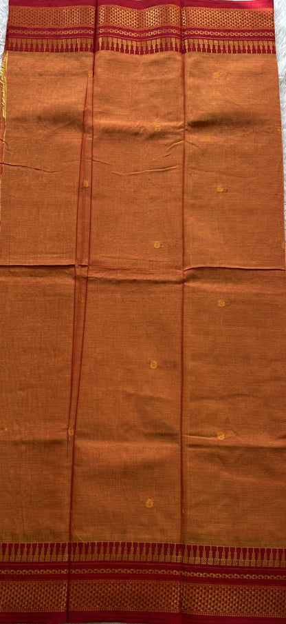 Narayanpet Cotton Dress Material – Light Mustard Yellow Color Gold Zari Border | Handloom Cotton