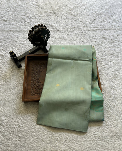 Semi Tussar Saree Sea Blue Colored complemented with a Embosed Border. - Sampradaya Designer Studio