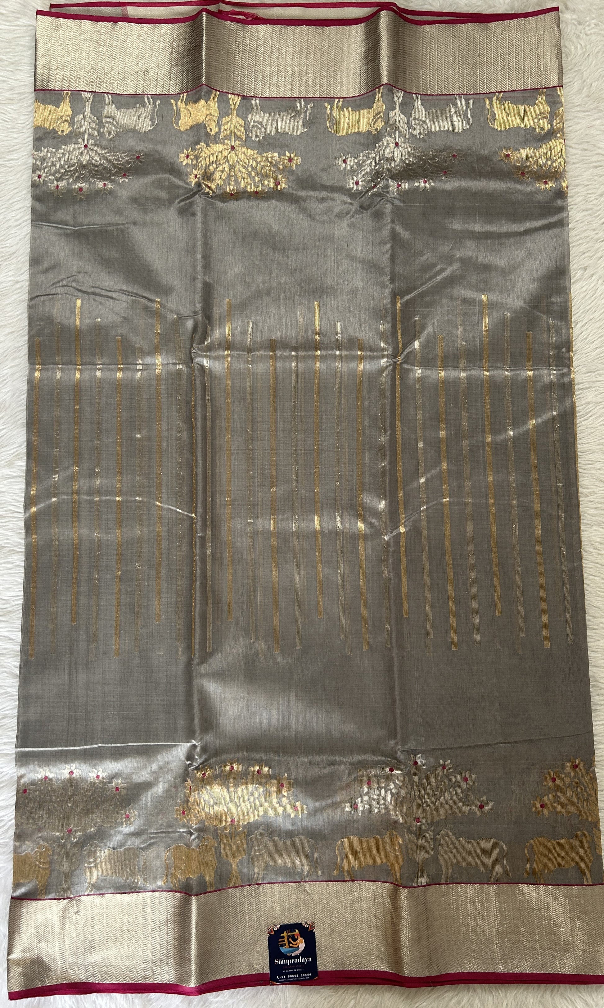 Chanderi Pattu Saree Gray colored saree complemented with a Silver Zari border - Sampradaya Designer Studio
