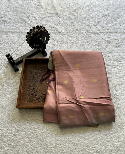 Semi Tussar Saree Onion Pink Colored complemented with a Zari Border. - Sampradaya Designer Studio