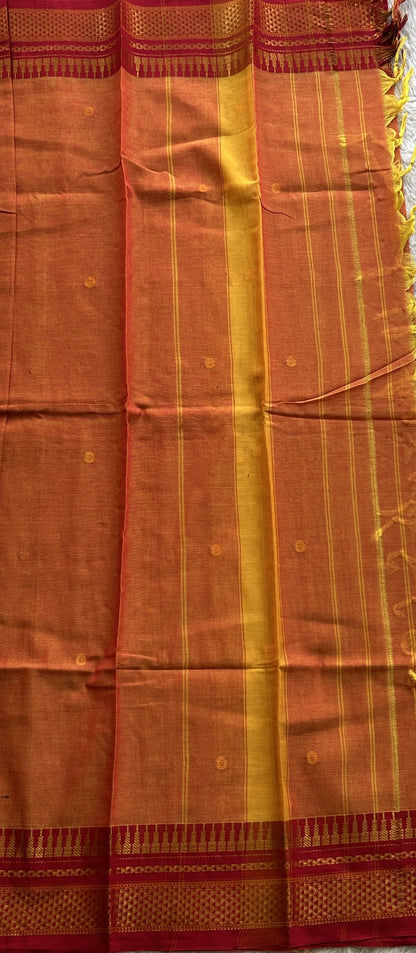 Narayanpet Cotton Dress Material – Light Mustard Yellow Color Gold Zari Border | Handloom Cotton