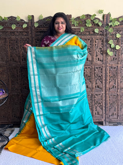 Gadwal Silk Saree Honey Colored Complemented With Gold Zari Border - Sampradaya Designer Studio