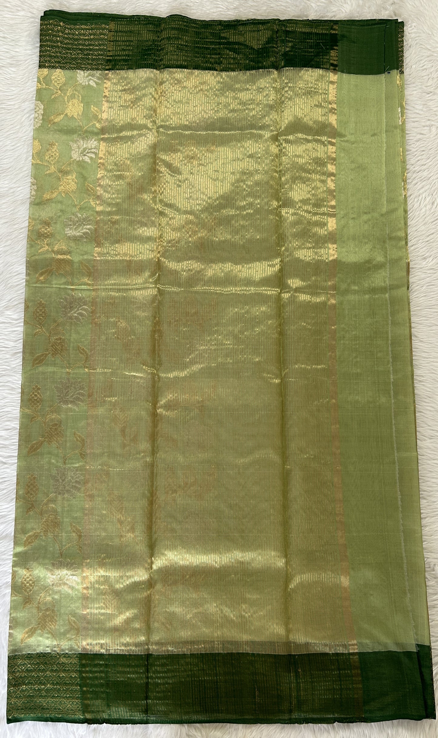 Chanderi Pattu Saree Pastel Green colored saree complemented with a Bottle Green Gold Zari border - Sampradaya Designer Studio