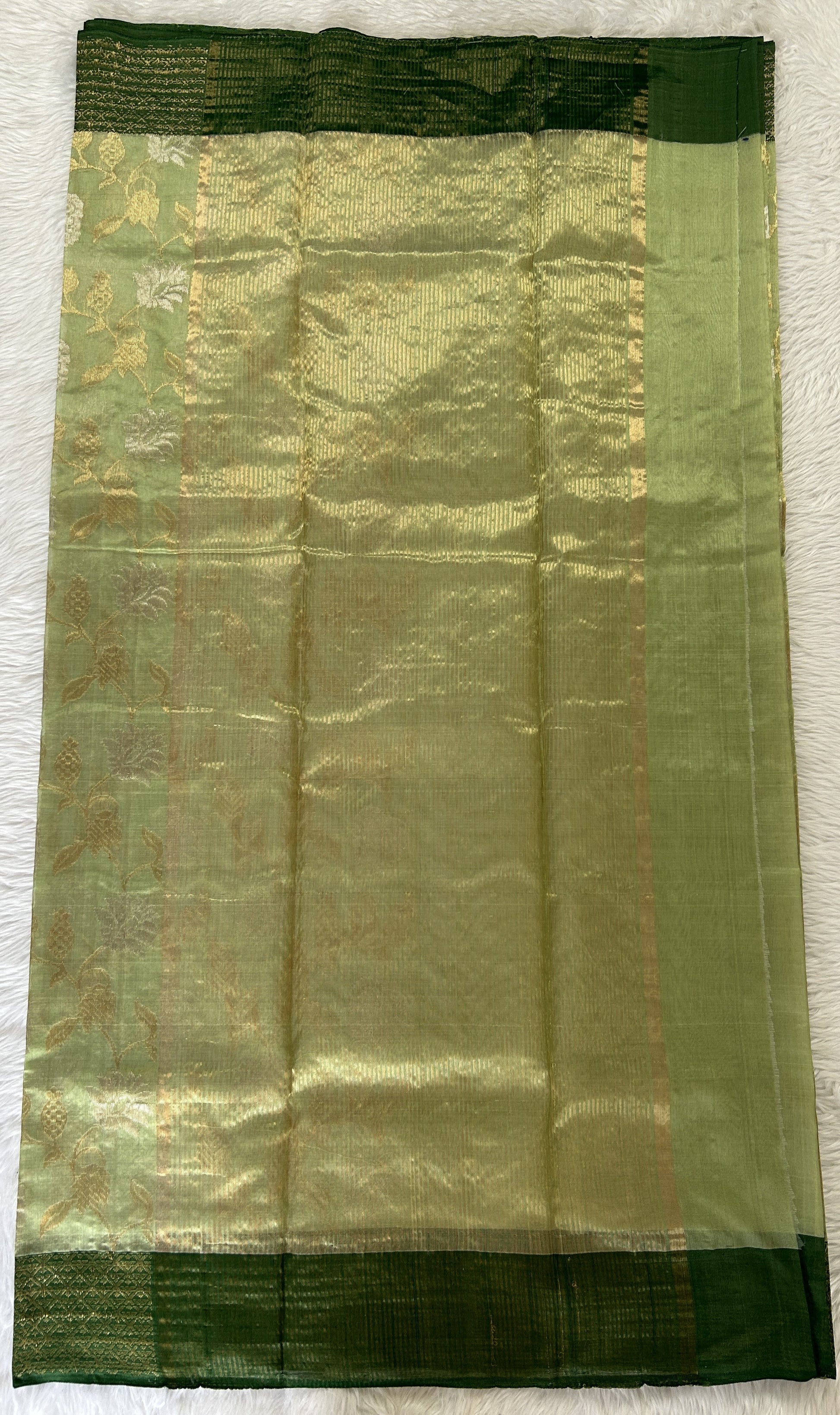 Chanderi Pattu Saree Pastel Green colored saree complemented with a Bottle Green Gold Zari border - Sampradaya Designer Studio