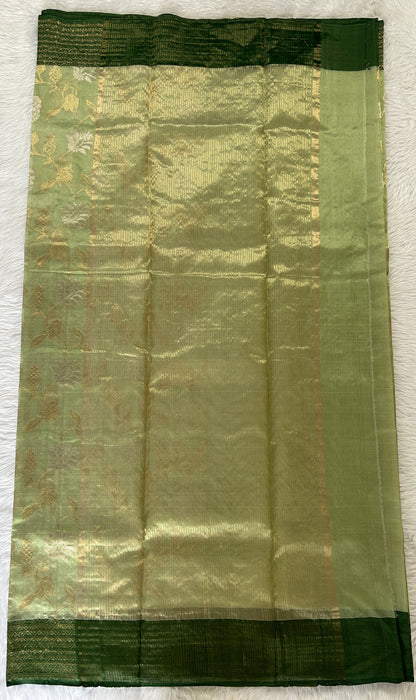 Chanderi Pattu Saree Pastel Green colored saree complemented with a Bottle Green Gold Zari border - Sampradaya Designer Studio