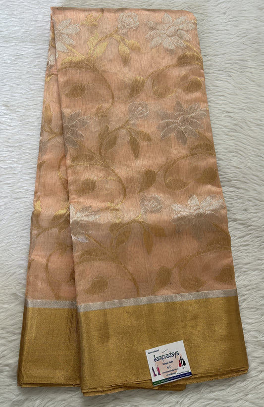 Chanderi Pattu Saree Light Orange colored saree complemented with a Gold Zari border - Sampradaya Designer Studio