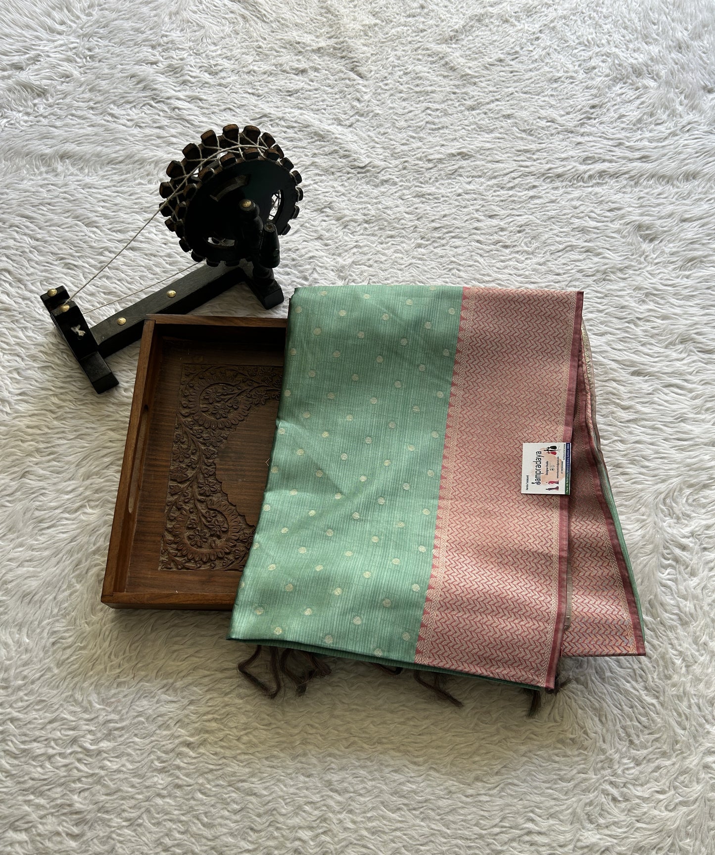 Semi Tussar Saree Green Colored complemented with a Zari Border. - Sampradaya Designer Studio