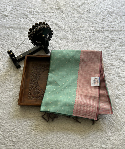 Semi Tussar Saree Green Colored complemented with a Zari Border. - Sampradaya Designer Studio