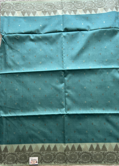 Semi Tussar Saree Blue Colored complemented with a Zari Border. - Sampradaya Designer Studio