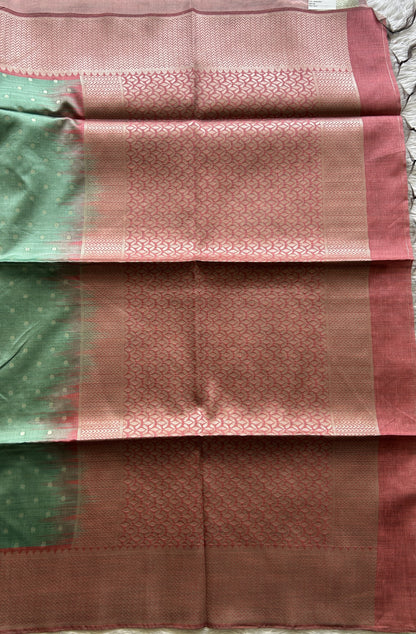 Semi Tussar Saree Green Colored complemented with a Zari Border. - Sampradaya Designer Studio