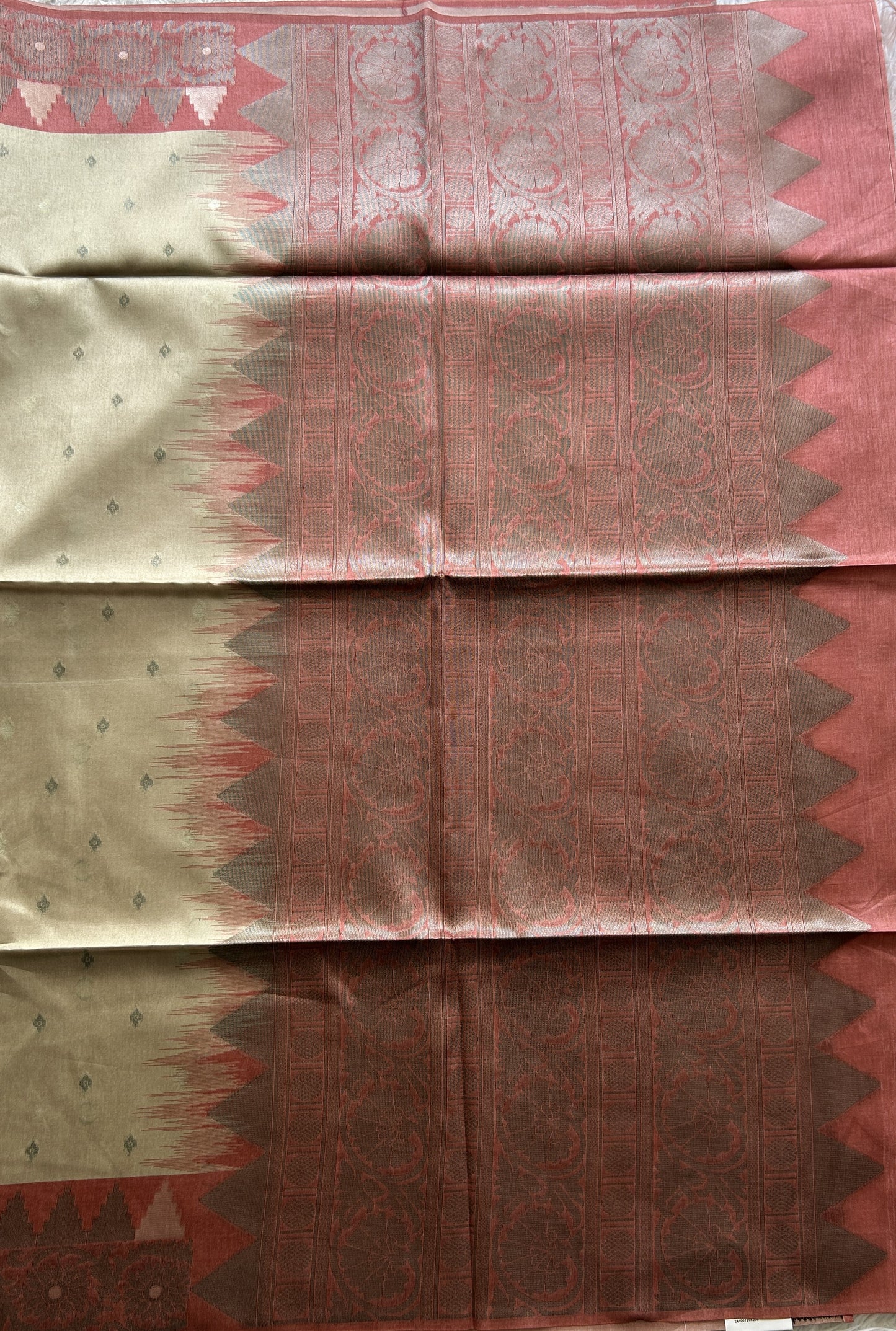Semi Tussar Saree Beige Colored complemented with a Zari Border. - Sampradaya Designer Studio