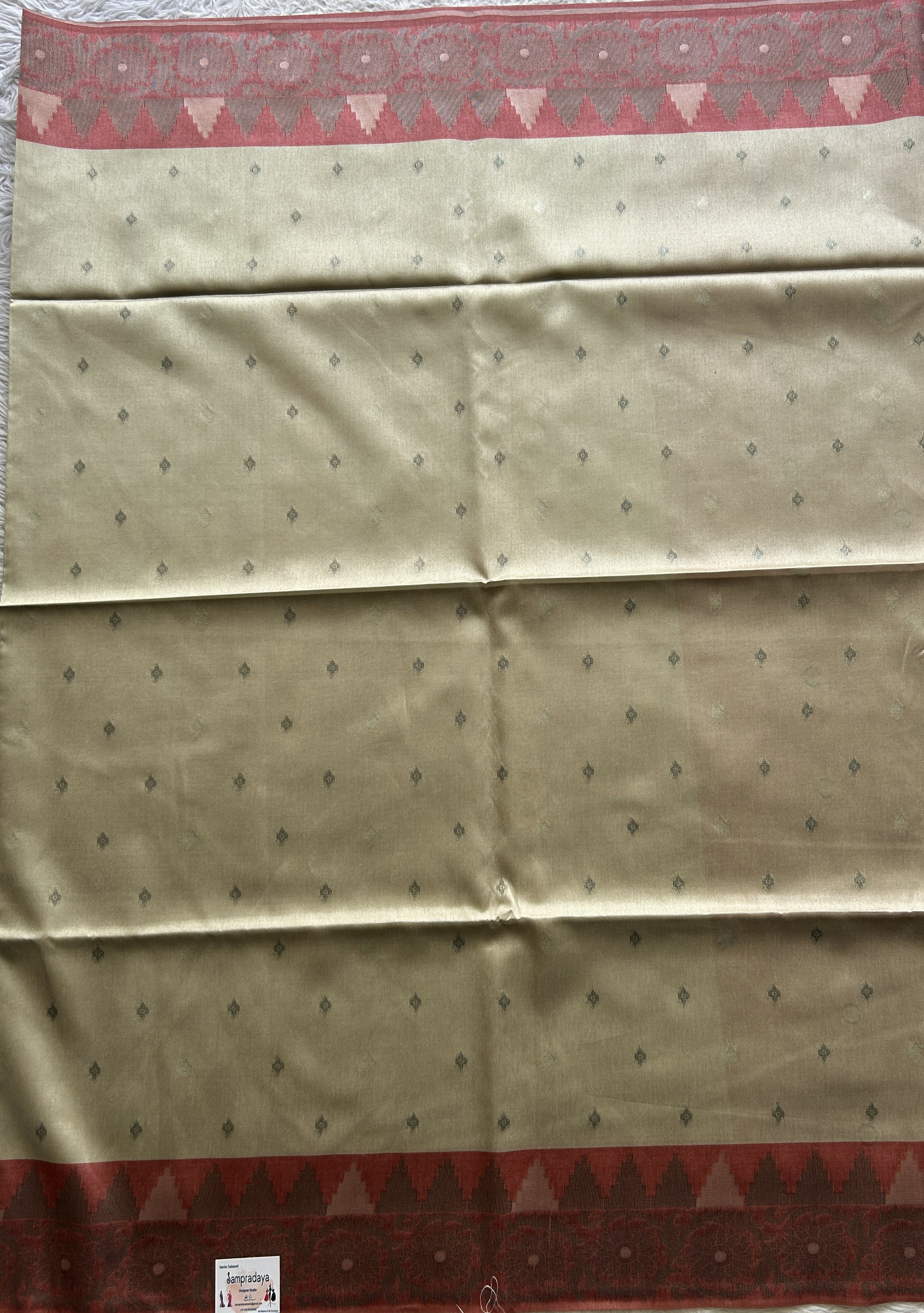 Semi Tussar Saree Beige Colored complemented with a Zari Border. - Sampradaya Designer Studio
