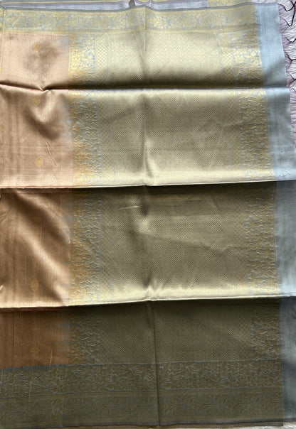 Semi Tussar Saree Sandalwood Colored complemented with a Zari Border. - Sampradaya Designer Studio