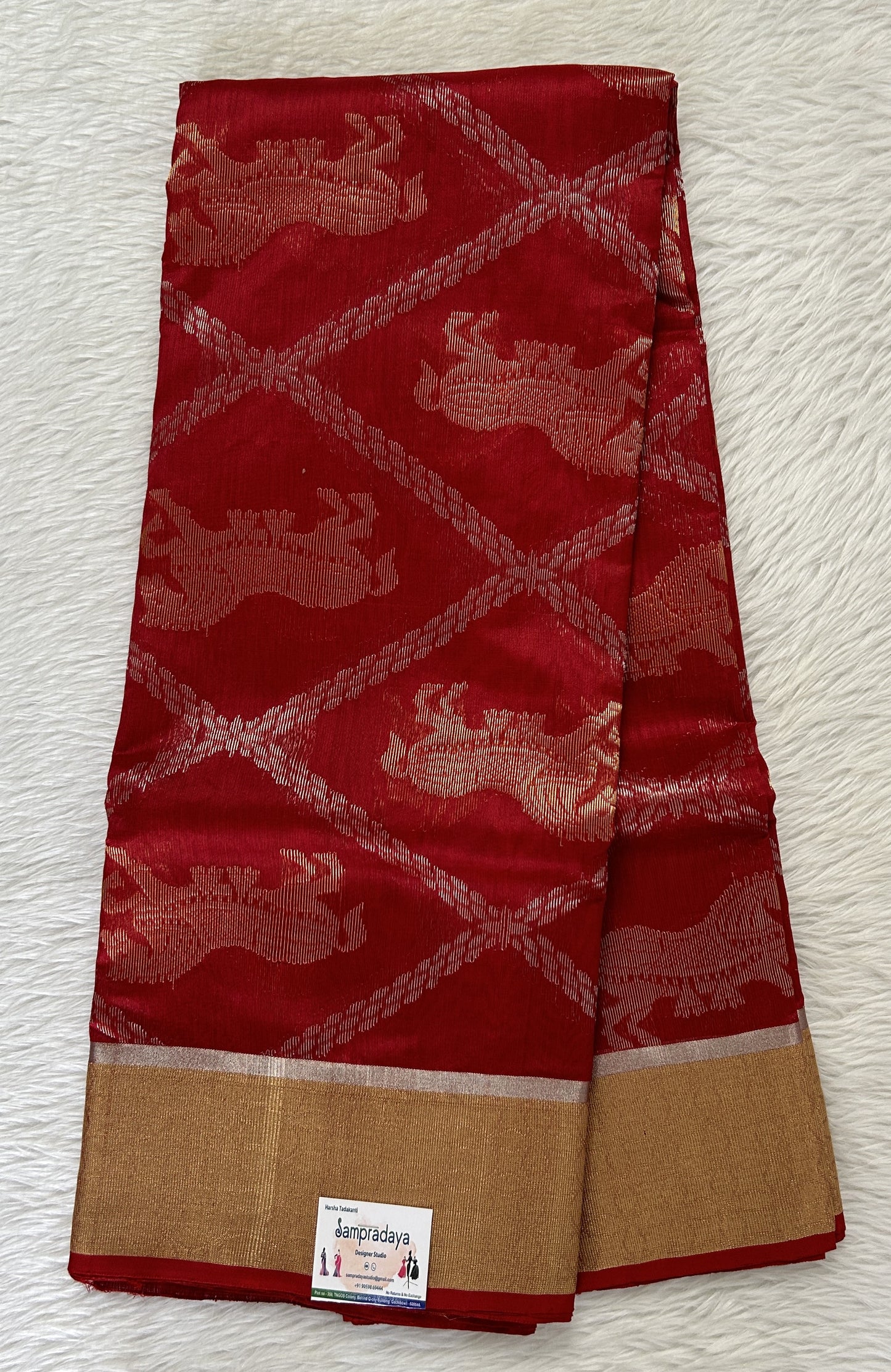Chanderi Pattu Saree Dark Red colored saree complemented with a Gold Zari border - Sampradaya Designer Studio