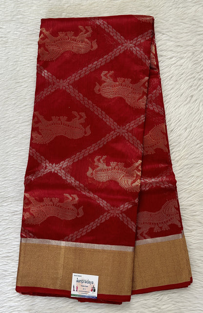 Chanderi Pattu Saree Dark Red colored saree complemented with a Gold Zari border - Sampradaya Designer Studio