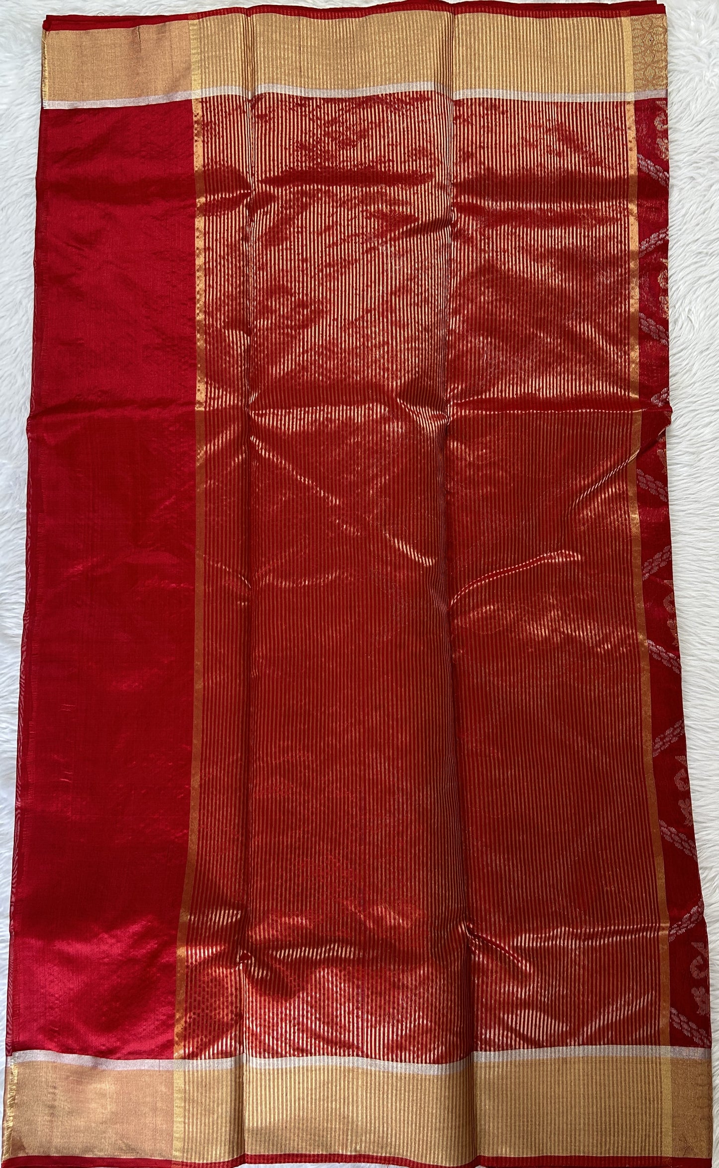 Chanderi Pattu Saree Dark Red colored saree complemented with a Gold Zari border - Sampradaya Designer Studio