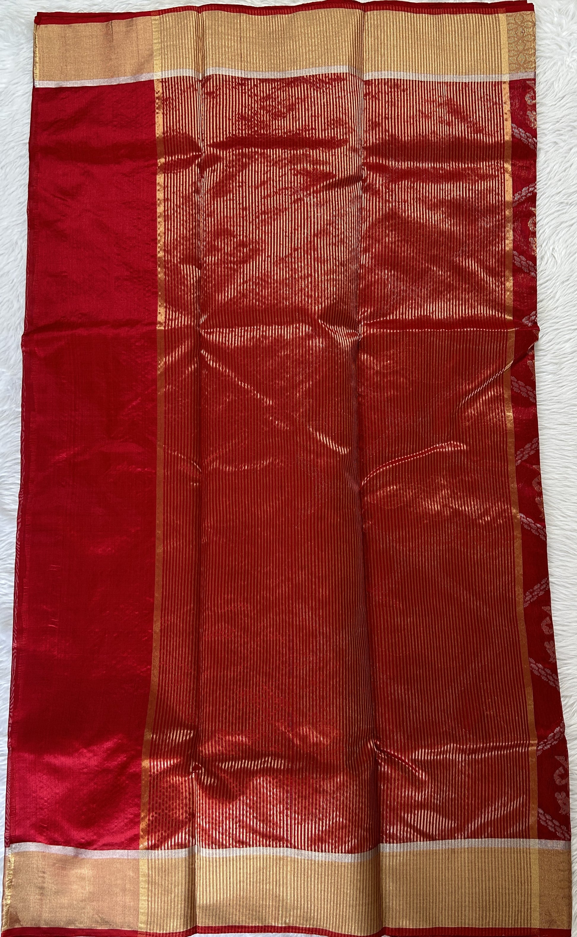 Chanderi Pattu Saree Dark Red colored saree complemented with a Gold Zari border - Sampradaya Designer Studio