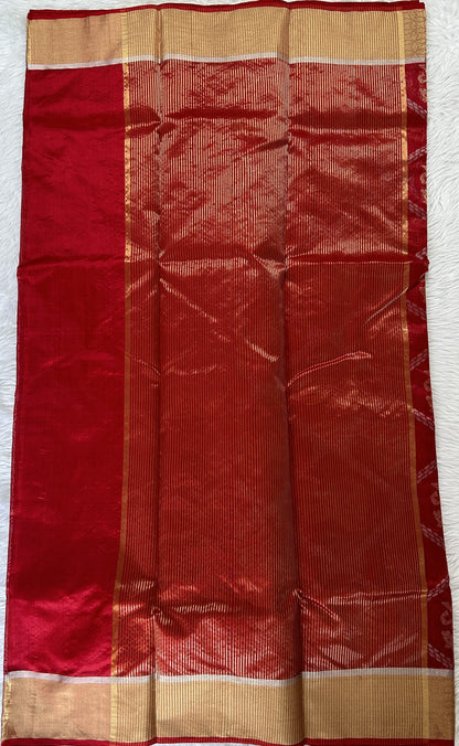 Chanderi Pattu Saree Dark Red colored saree complemented with a Gold Zari border - Sampradaya Designer Studio