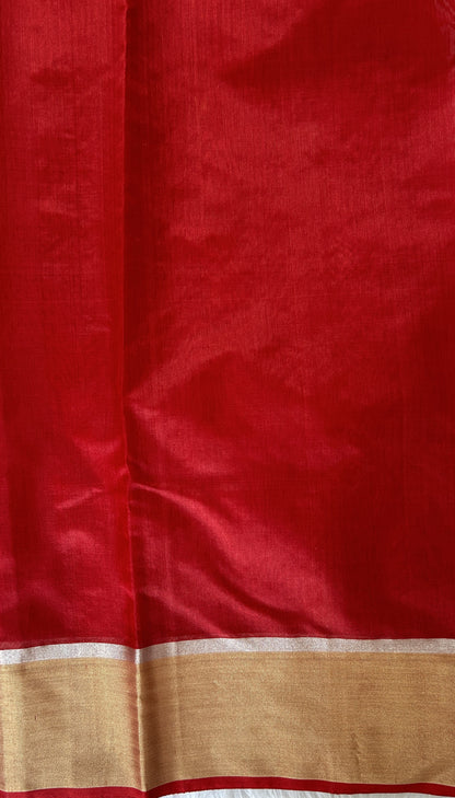 Chanderi Pattu Saree Dark Red colored saree complemented with a Gold Zari border - Sampradaya Designer Studio