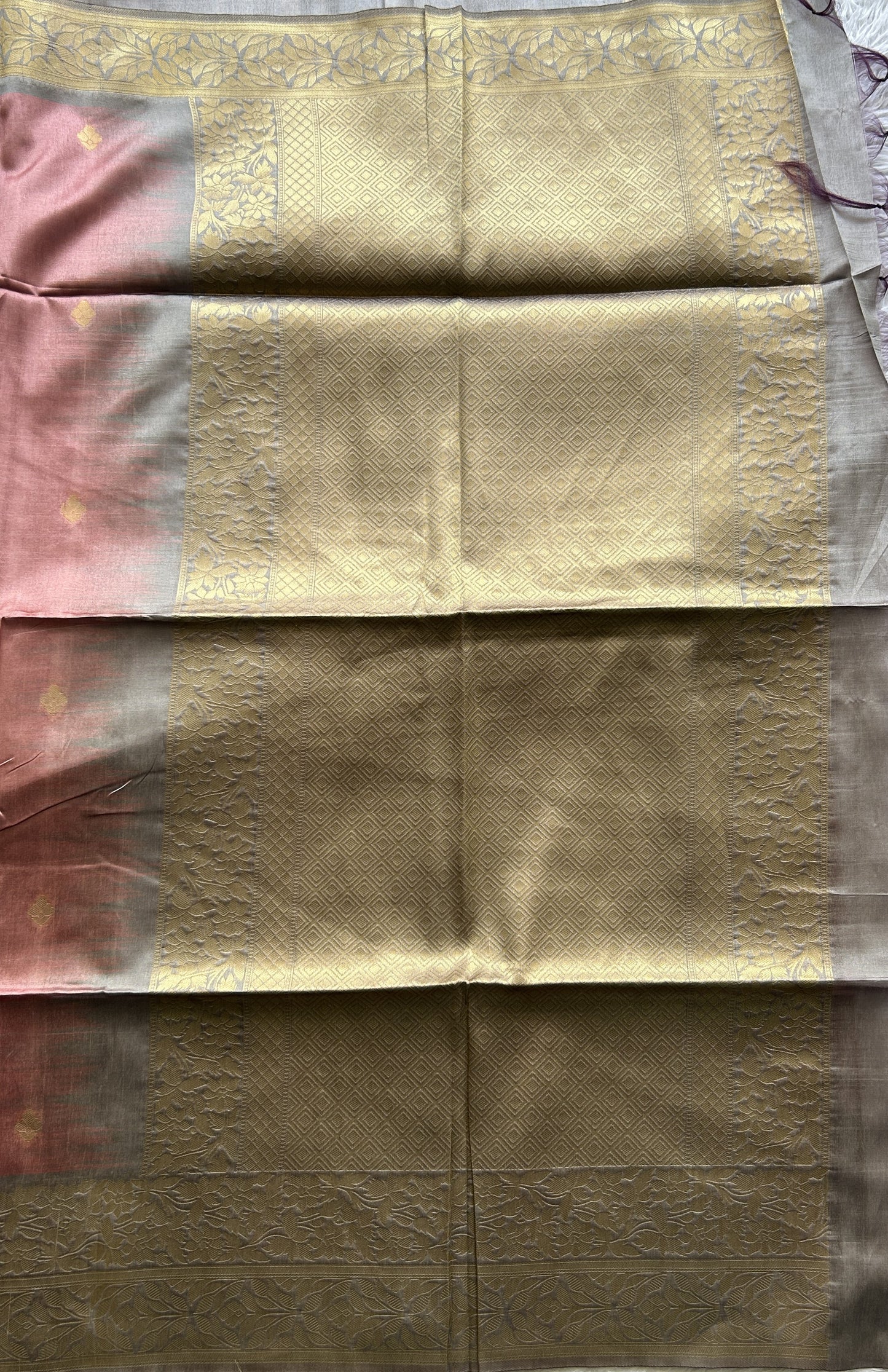 Semi Tussar Saree Onion Pink Colored complemented with a Zari Border. - Sampradaya Designer Studio