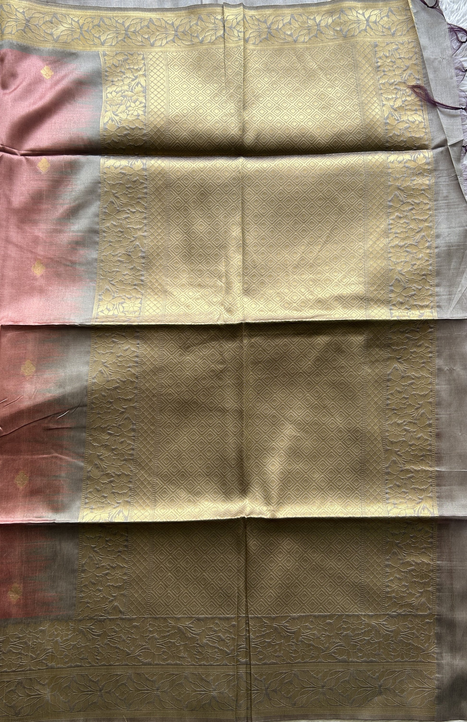 Semi Tussar Saree Onion Pink Colored complemented with a Zari Border. - Sampradaya Designer Studio