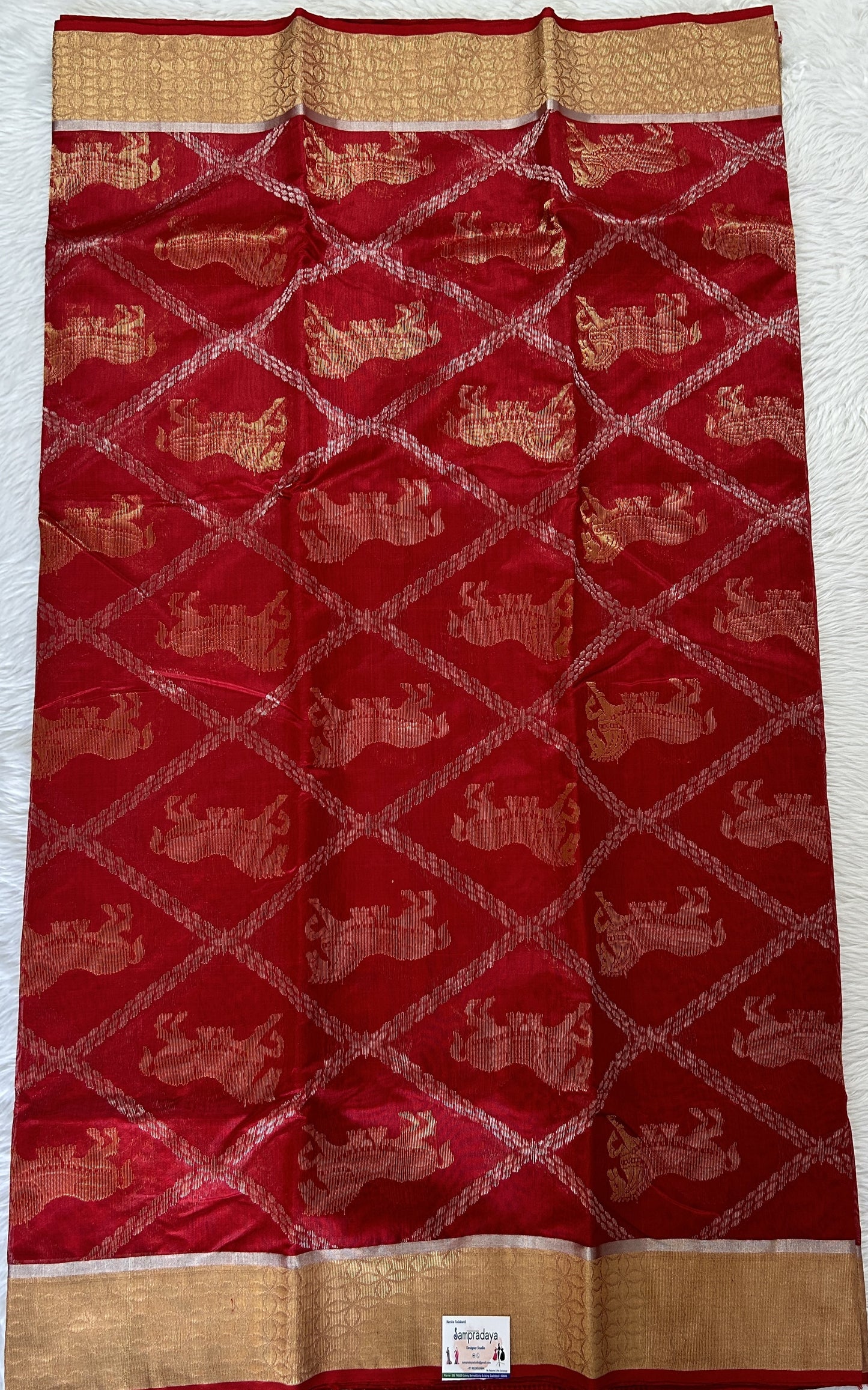 Chanderi Pattu Saree Dark Red colored saree complemented with a Gold Zari border - Sampradaya Designer Studio