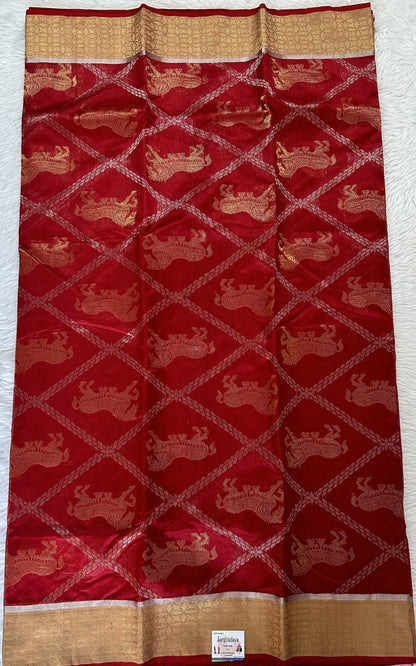 Chanderi Pattu Saree Dark Red colored saree complemented with a Gold Zari border - Sampradaya Designer Studio