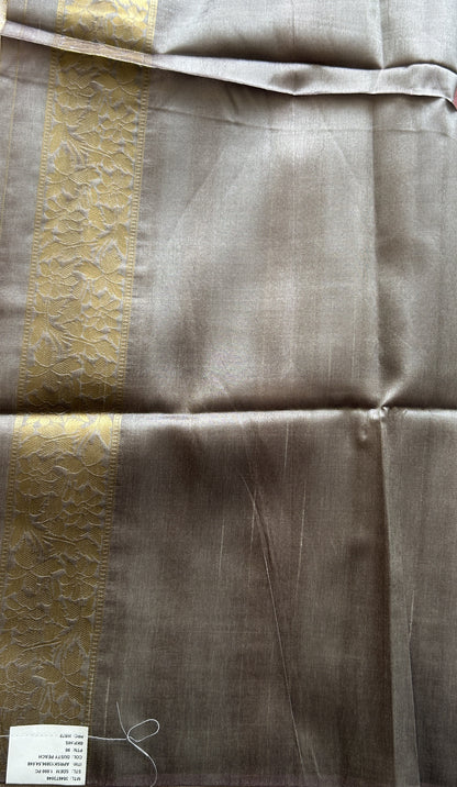 Semi Tussar Saree Onion Pink Colored complemented with a Zari Border. - Sampradaya Designer Studio