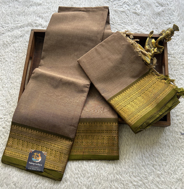 Light Snuff Shade Kanchi Cotton Dress Material with Traditional Weave - Sampradaya Designer Studio