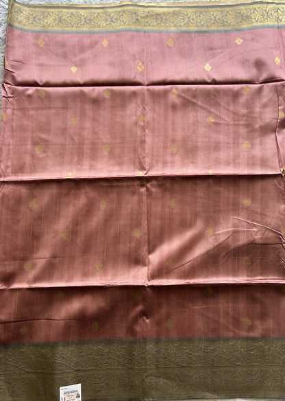 Semi Tussar Saree Onion Pink Colored complemented with a Zari Border. - Sampradaya Designer Studio
